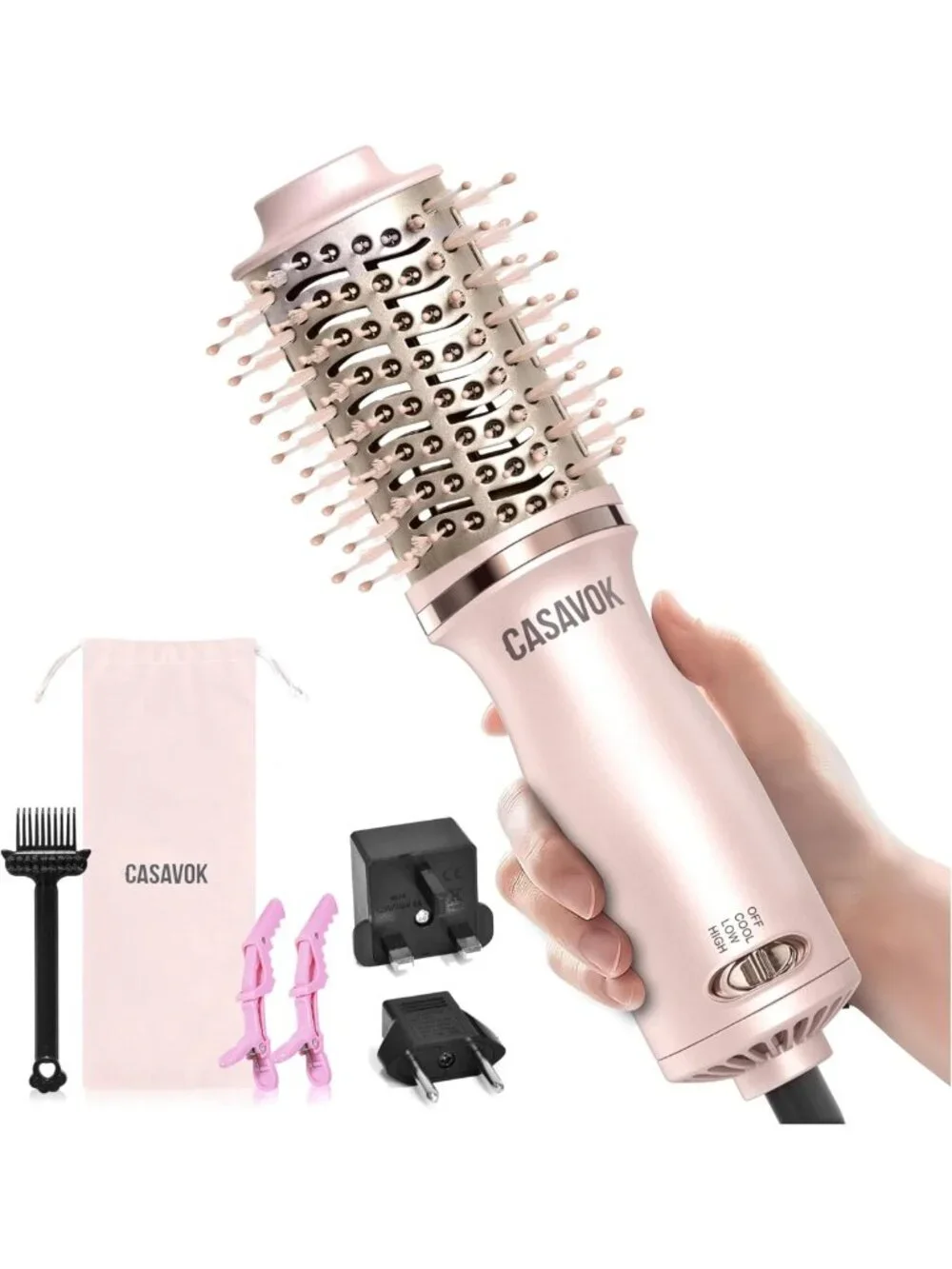 Compact Dual Voltage Travel Hair Dryer Brush - 110-240V Styling Tool